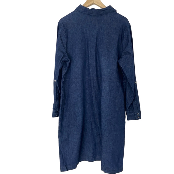 J. JILL DENIM DARK DENIM HALF BUTTON SHORT  CASUAL SHIRT DRESS WITH POCKETS, 1X - Picture 2 of 10